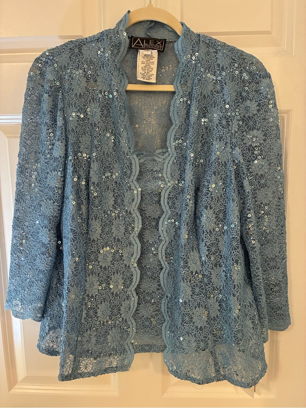 NEW! Alex Evening Lace Sequins Strapless Top & Blazer Women Cocktail Aqua Blue L